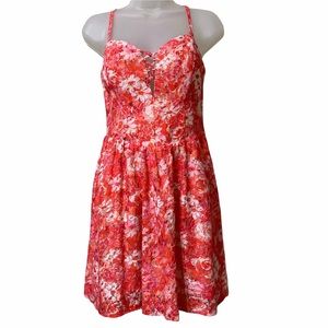 Guess Women’s 6 Red Floral Flare Summer  Dress Sleeveless Casual
